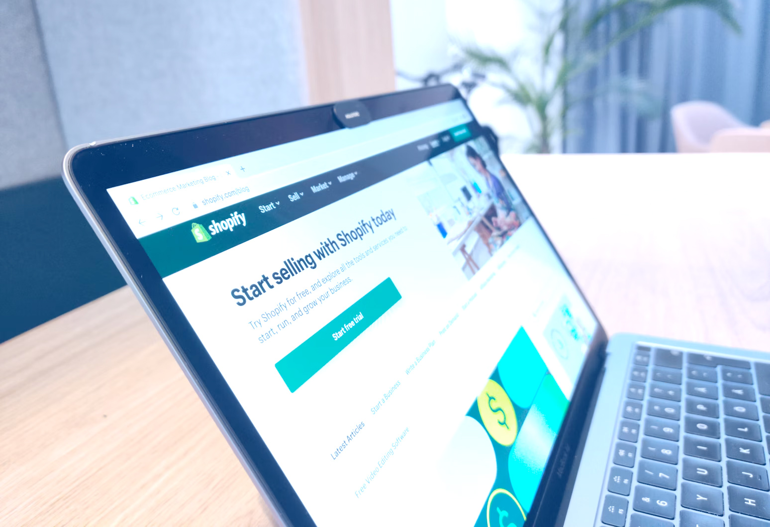 Shopify site on laptop screen