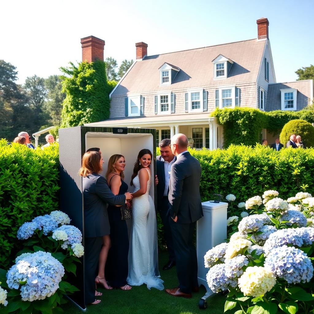 Outdoor photo booth at Cape Cod estate garden wedding