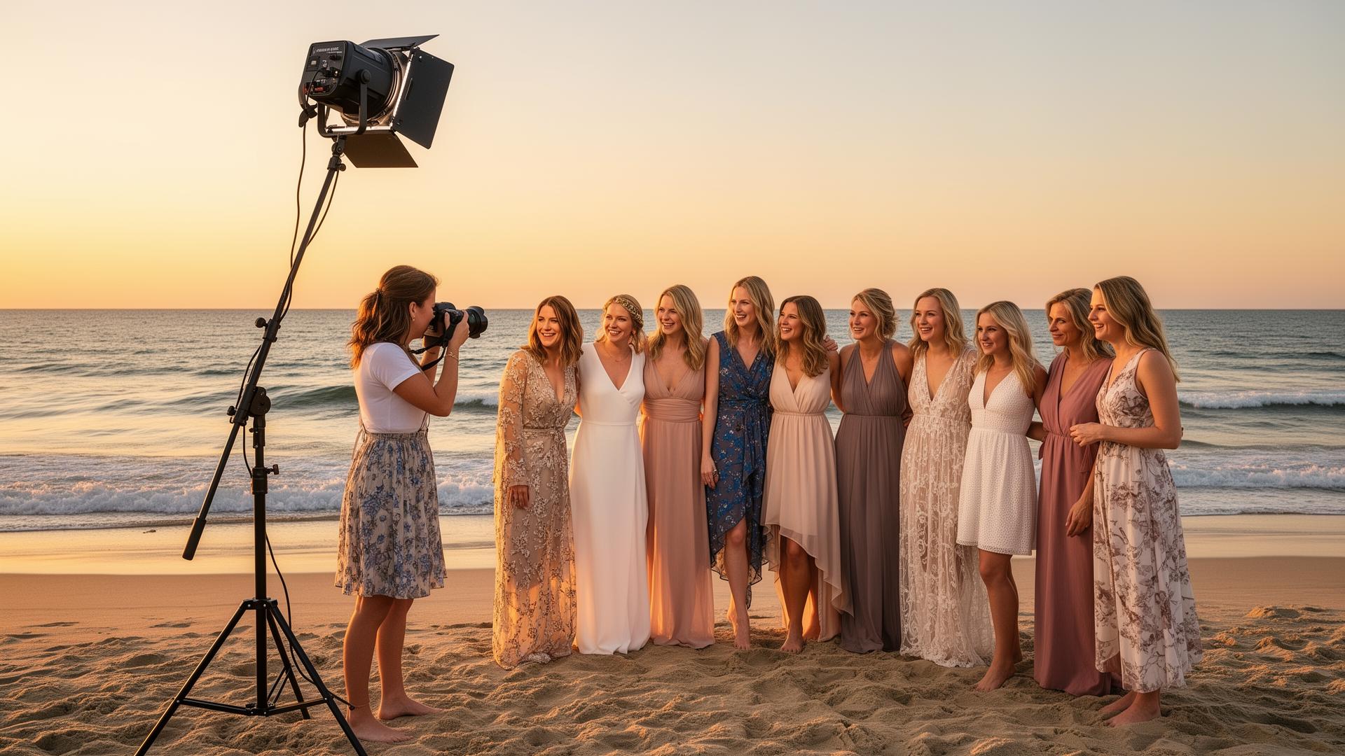 Photo booth at Cape Cod beach wedding reception with ocean and dunes