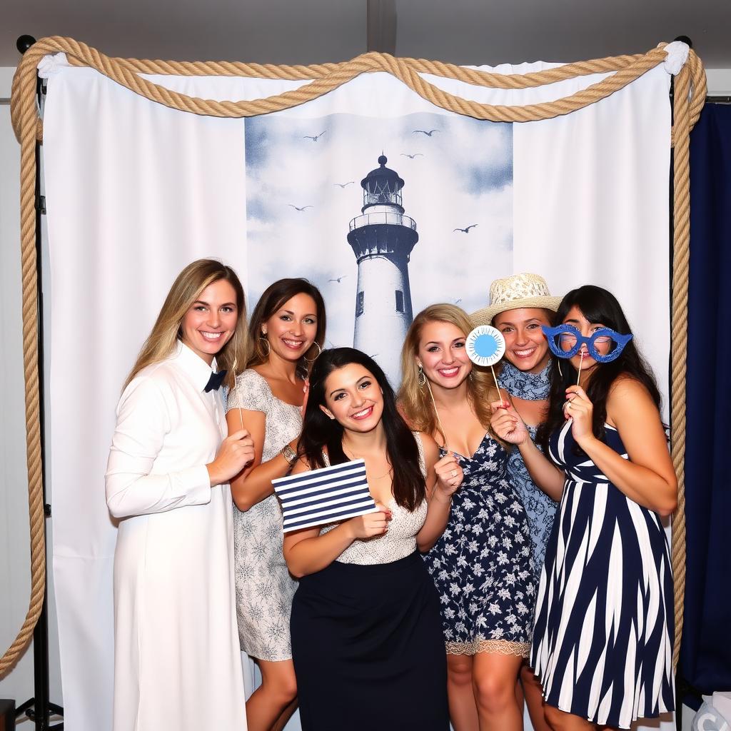 Photo booth with nautical-themed backdrop and props on Cape Cod
