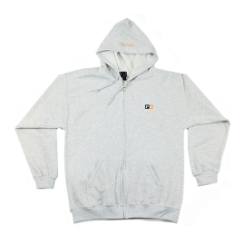 Full Zipper  Hooded Sweatshirt Light Steel (Ash) w/White, Black, and Orange Letter Block Logo