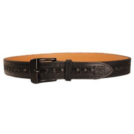 Hand-Tooled Black Leather Belt with Black Buckle