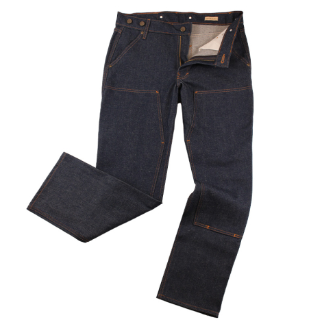 Women's Mid-Rise Double Knee Jeans with buttons Rinsed Blue