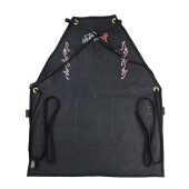 Work Apron Rinsed Black w/Cross-Back Straps - Script Logo (Red/White/Blue)