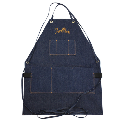 Work Apron Rinsed Blue w/Cross-Back Straps - Script Logo