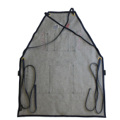 Work Apron Rinsed Blue w/Cross-Back Straps - Script Logo (Red/White/Blue)