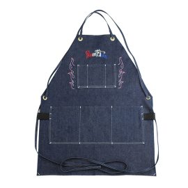Work Apron Rinsed Blue w/Cross-Back Straps - Script Logo (Red/White/Blue) Work Apron Rinsed Blue w/Cross-Back Straps - Script Logo (Red/White/Blue)