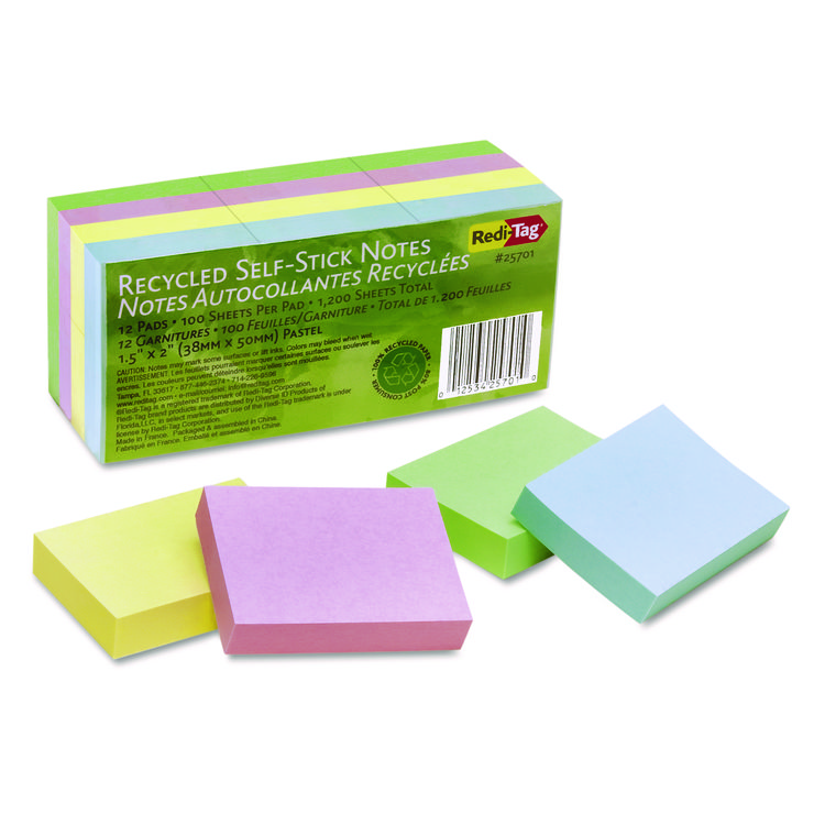 100% Recycled Self-Stick Notes, 1.5