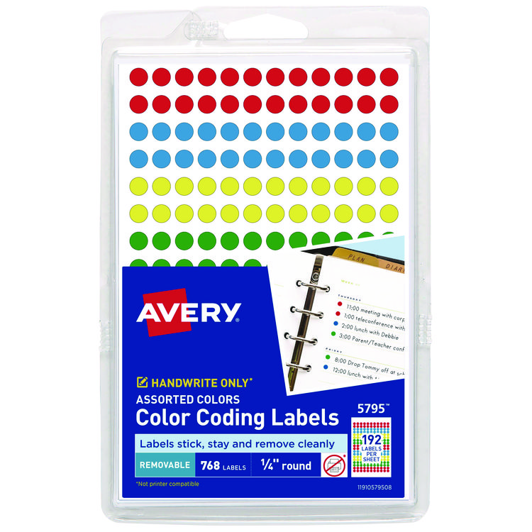 Handwrite Only Self-Adhesive Removable Round Color-Coding Labels, 0.25