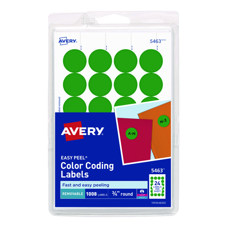 Printable Self-Adhesive Removable Color-Coding Labels, 0.75