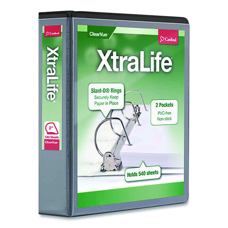 Xtralife Clearvue Non-Stick Locking Slant-D Ring Binder, 3 Rings, 2