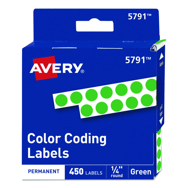 Handwrite-Only Permanent Self-Adhesive Round Color-Coding Labels in Dispensers, 0.25