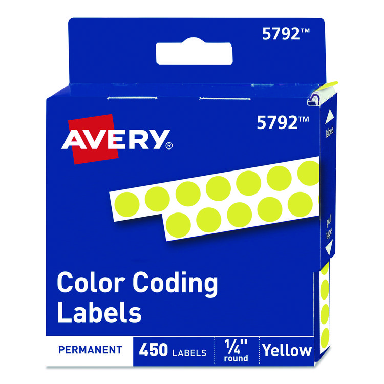 Handwrite-Only Permanent Self-Adhesive Round Color-Coding Labels in Dispensers, 0.25