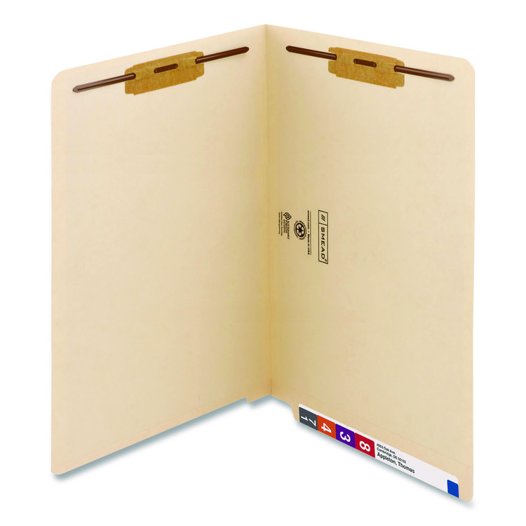 End Tab Fastener Folders with Reinforced Straight Tabs, 11-pt Manila, 2 Fasteners, Legal Size, Manila Exterior, 50/Box
