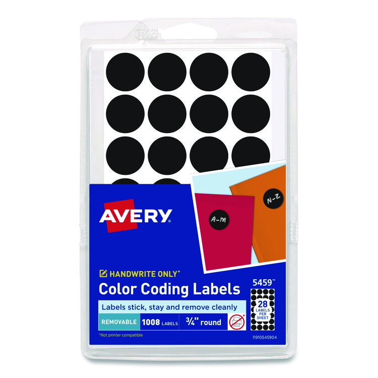 Handwrite Only Self-Adhesive Removable Round Color-Coding Labels, 0.75