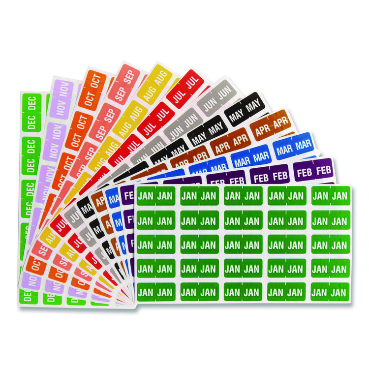 Monthly End Tab File Folder Labels, Jan-Dec, 0.5 X 1, Assorted, 25/sheet, 120 Sheets/box