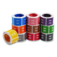 Numerical End Tab File Folder Labels, 0-9, 1.5 X 1.5, Assorted, 250/roll, 10 Rolls/box