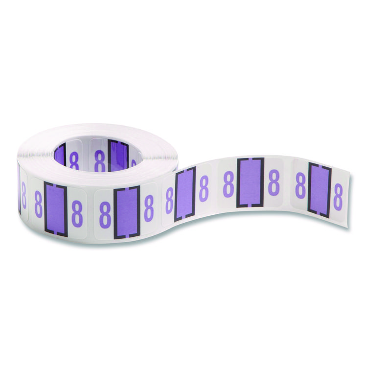 Numerical End Tab File Folder Labels, 8, 1 X 1.25, White, 500/roll