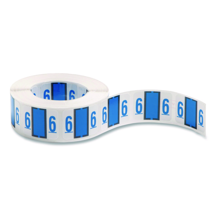 Numerical End Tab File Folder Labels, 6, 1 X 1.25, White, 500/roll