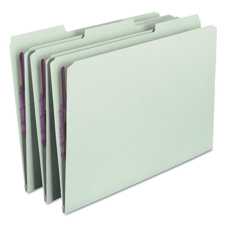 Recycled Pressboard Fastener Folders, 1/3-Cut Tabs, Two SafeSHIELD Fasteners, 1