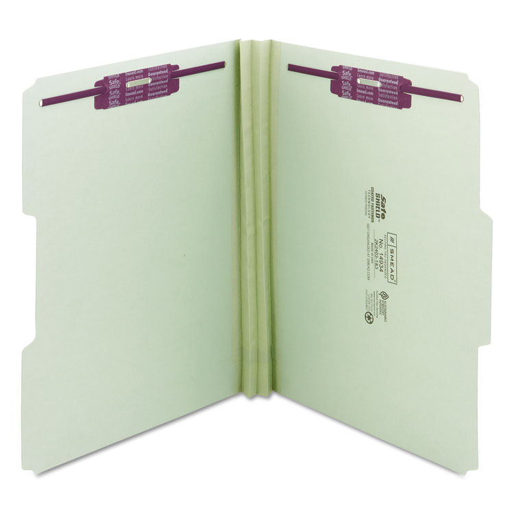 Recycled Pressboard Fastener Folders, 1/3-Cut Tabs, Two SafeSHIELD Fasteners, 2