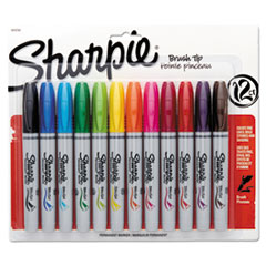 Brush Tip Permanent Marker, Medium Brush Tip, Assorted Colors, 12/set