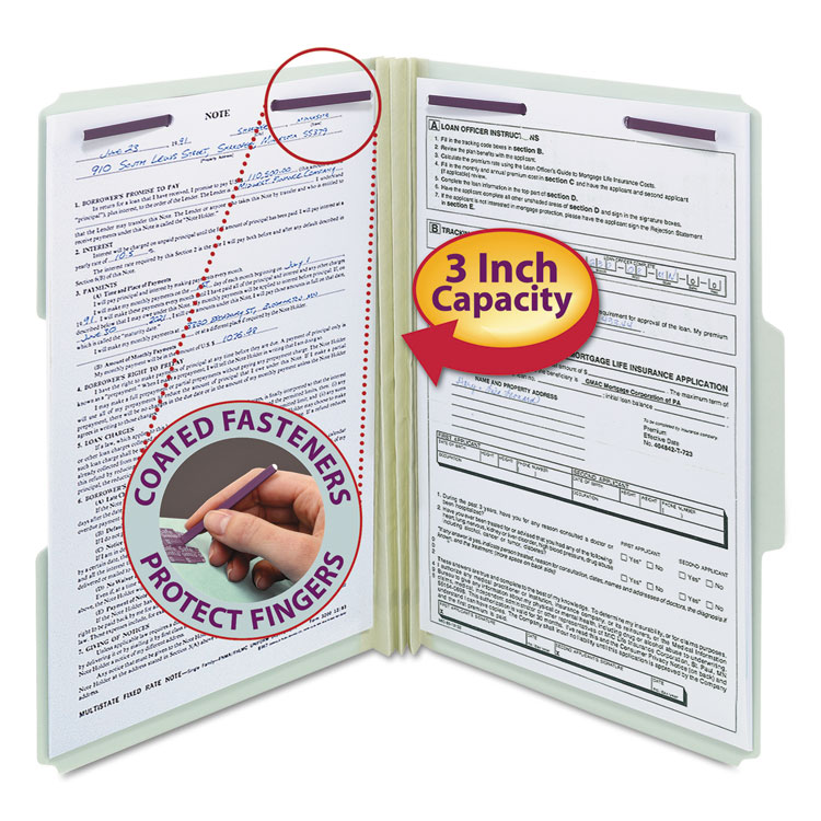 Recycled Pressboard Fastener Folders, 1/3-Cut Tabs, Two SafeSHIELD Fasteners, 3