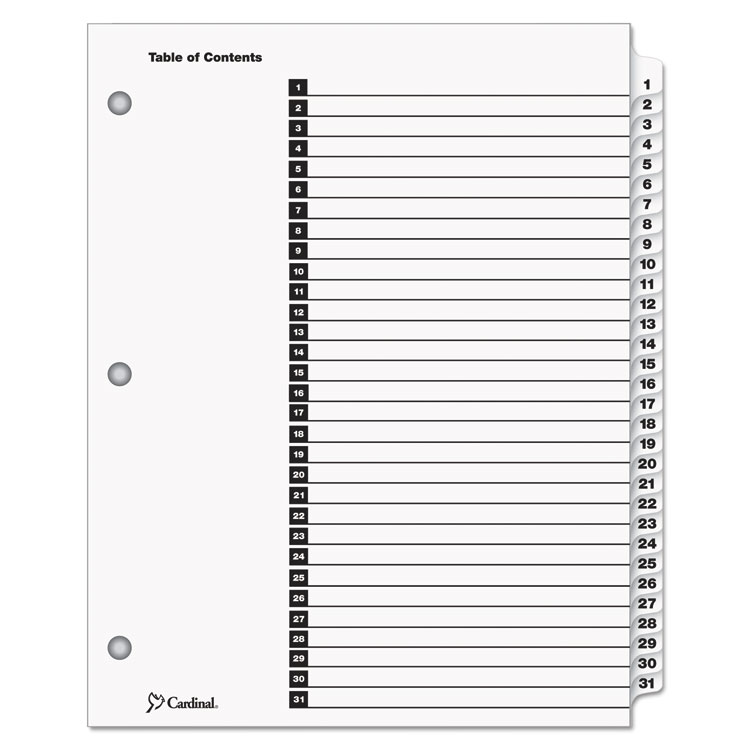 OneStep Printable Table of Contents and Dividers, 31-Tab, 1 to 31, 11 x 8.5, White, White Tabs, 1 Set