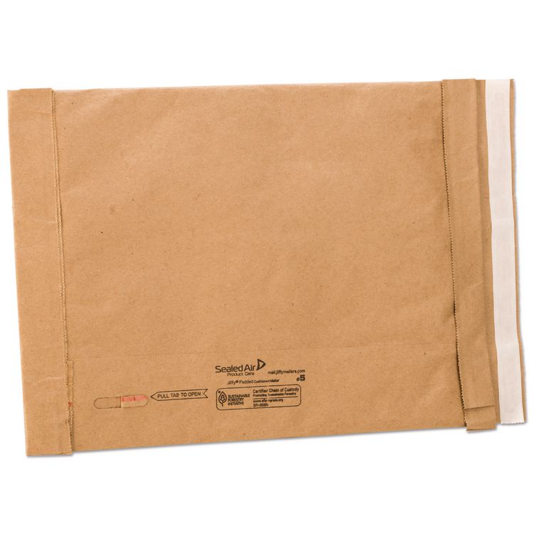 Jiffy Padded Mailer, #5, Paper Padding, Self-Adhesive Closure, 10.5 x 16, Natural Kraft, 25/Carton