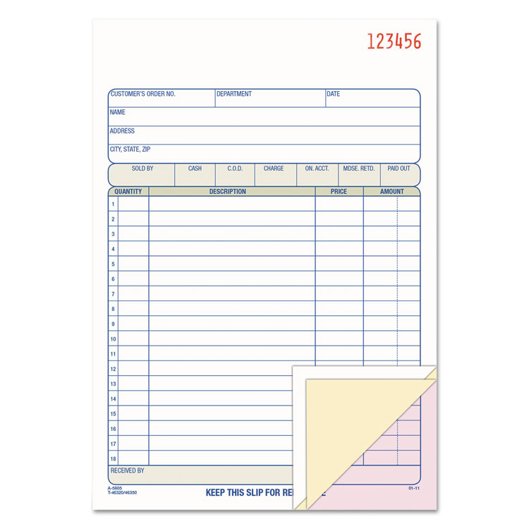 2-Part Sales Book, 18 Lines, Two-Part Carbon, 7.94 x 5.56, 50 Forms Total