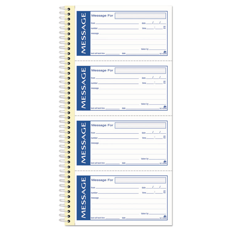 Write 'n Stick Phone Message Book, Two-Part Carbonless, 4.75 x 2.75, 4 Forms/Sheet, 200 Forms Total