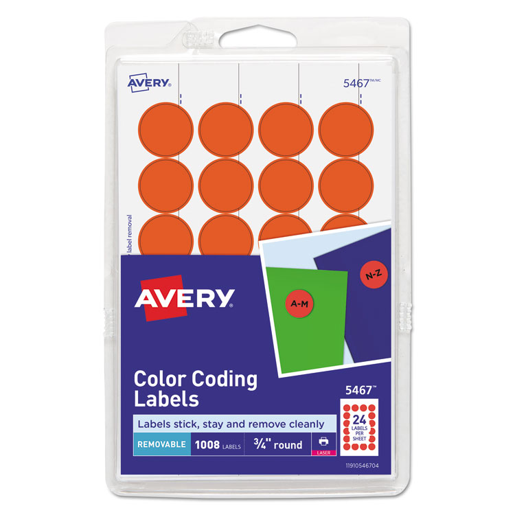 Printable Self-Adhesive Removable Color-Coding Labels, 0.75