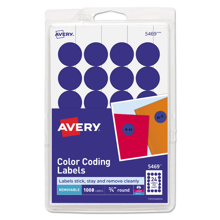 Printable Self-Adhesive Removable Color-Coding Labels, 0.75