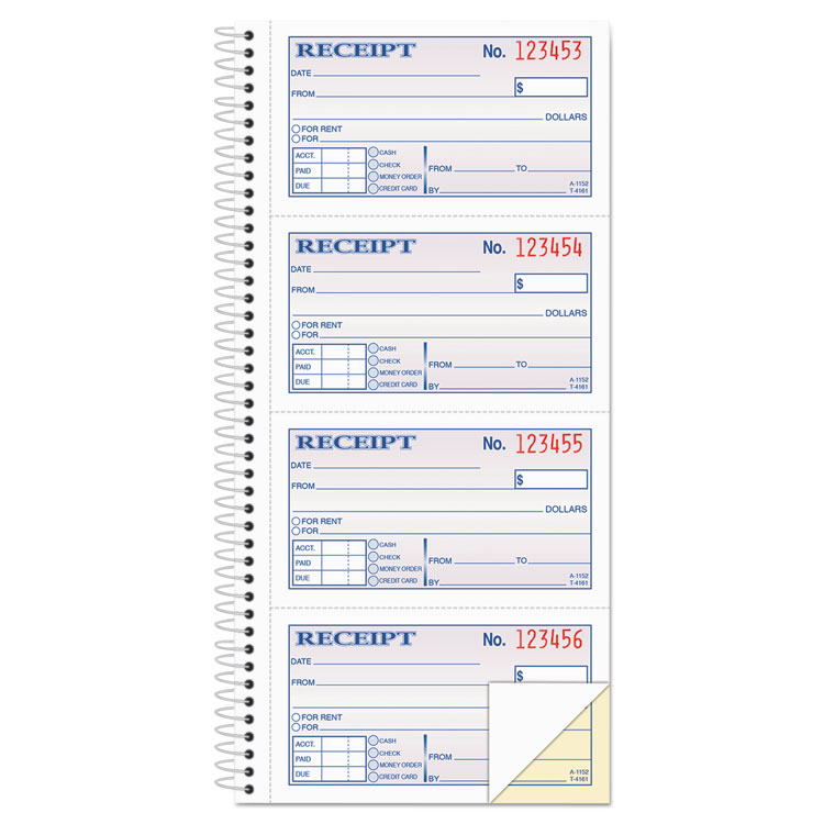 2-Part Receipt Book, Two-Part Carbonless, 4.75 x 2.75, 4 Forms/Sheet, 200 Forms Total