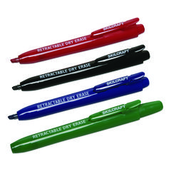 SKILCRAFT Retractable Chisel Tip Dry Erase Marker, Broad Chisel Tip, Assorted Colors, 4/Set