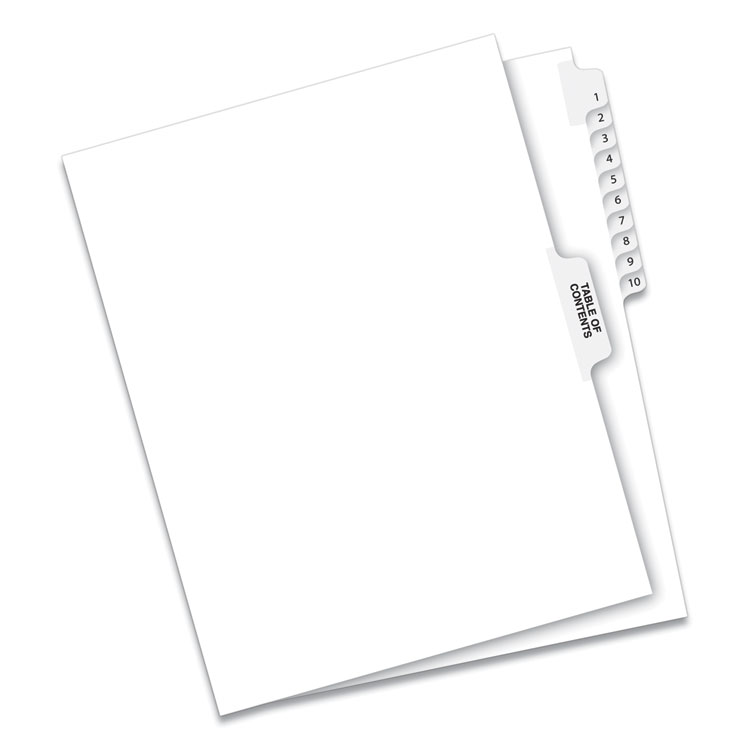 Preprinted Legal Exhibit Side Tab Index Dividers, Avery Style, 11-Tab, 1 To 10, 11 X 8.5, White, 1 Set