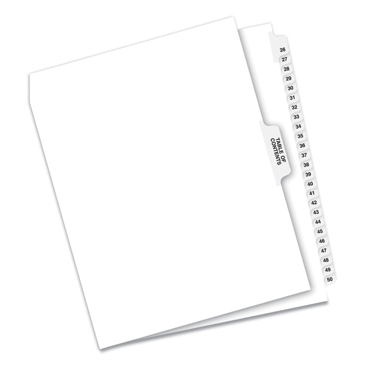 Preprinted Legal Exhibit Side Tab Index Dividers, Avery Style, 26-Tab, 26 To 50, 11 X 8.5, White, 1 Set