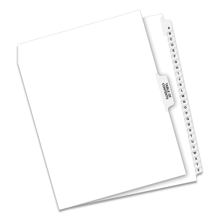 Preprinted Legal Exhibit Side Tab Index Dividers, Avery Style, 27-Tab, A To Z, 11 X 8.5, White, 1 Set