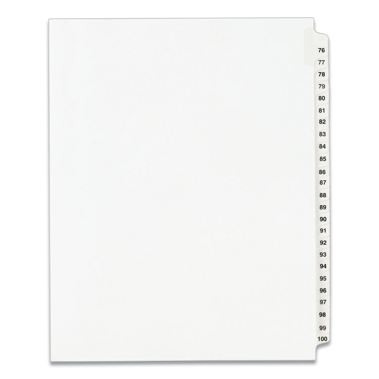 Preprinted Legal Exhibit Side Tab Index Dividers, Avery Style, 25-Tab, 76 To 100, 11 X 8.5, White, 1 Set, (1333)