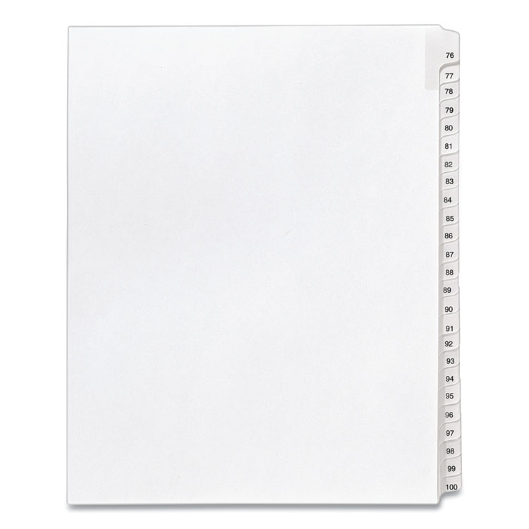 Preprinted Legal Exhibit Side Tab Index Dividers, Allstate Style, 25-Tab, 76 To 100, 11 X 8.5, White, 1 Set, (1704)