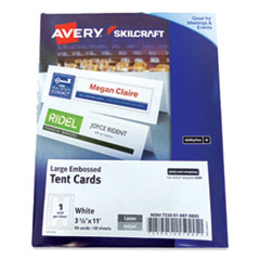 SKILCRAFT AVERY Tent Cards, White, 3.5 x 11, 1 Card/Sheet, 50 Sheets/Pack