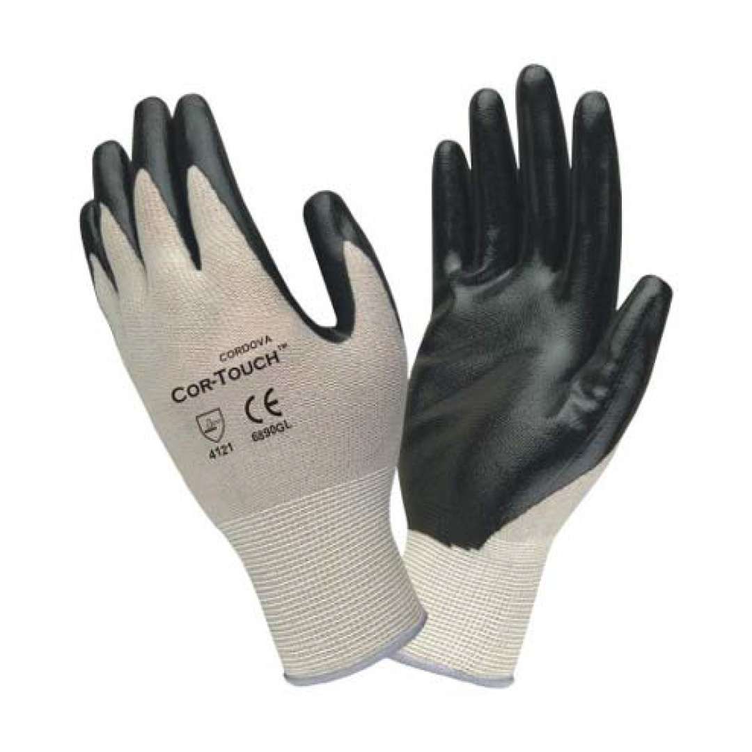 Cor-Touch ™; 13-Gauge; Gray; Nylon Machine Knit Shell with Black Flat Nitrile Palm Coating #6890G - Cordova Safety