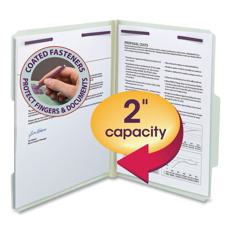Recycled Pressboard Folders, Two SafeSHIELD Coated Fasteners, 2/5-Cut: R of C, 2