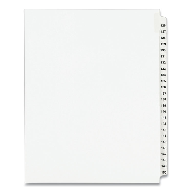 Preprinted Legal Exhibit Side Tab Index Dividers, Avery Style, 25-Tab, 126 To 150, 11 X 8.5, White, 1 Set, (1335)