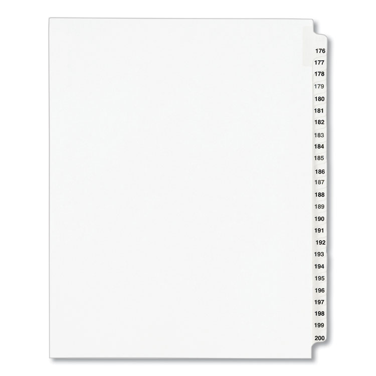 Preprinted Legal Exhibit Side Tab Index Dividers, Avery Style, 25-Tab, 176 To 200, 11 X 8.5, White, 1 Set, (1337)