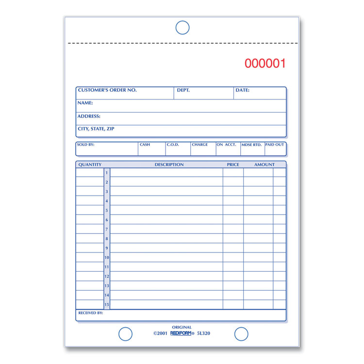 Sales Book, 15 Lines, Two-Part Carbonless, 5.5 x 7.88, 50 Forms Total