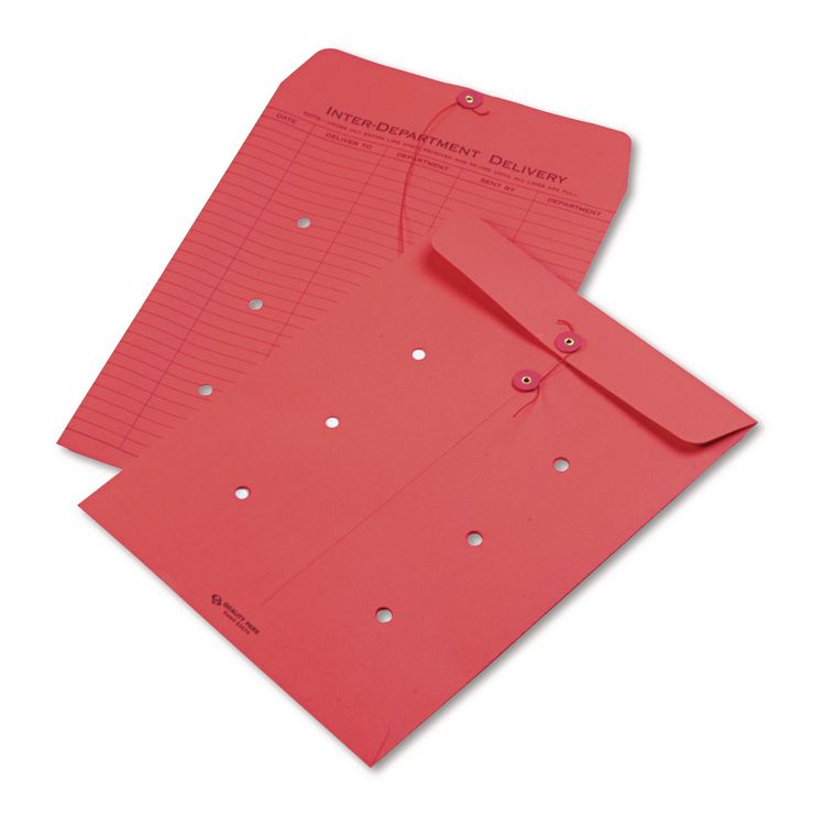 Colored Paper String And Button Interoffice Envelope, #97, One-Sided Five-Column Format, 10 X 13, Red, 100/box