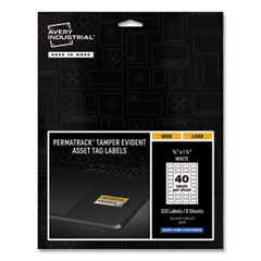 Permatrack Tamper-Evident Asset Tag Labels, Laser Printers, 0.75 X 1.5, White, 40/sheet, 8 Sheets/pack