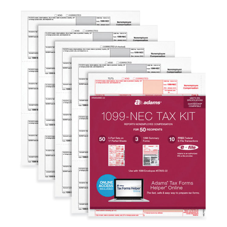 1099-NEC + 1096 Tax Form Bundle, Inkjet/Laser, Fiscal Year: 2023, 5-Part, 8.5 x 3.67, 3 Forms/Sheet, 24 Forms Total