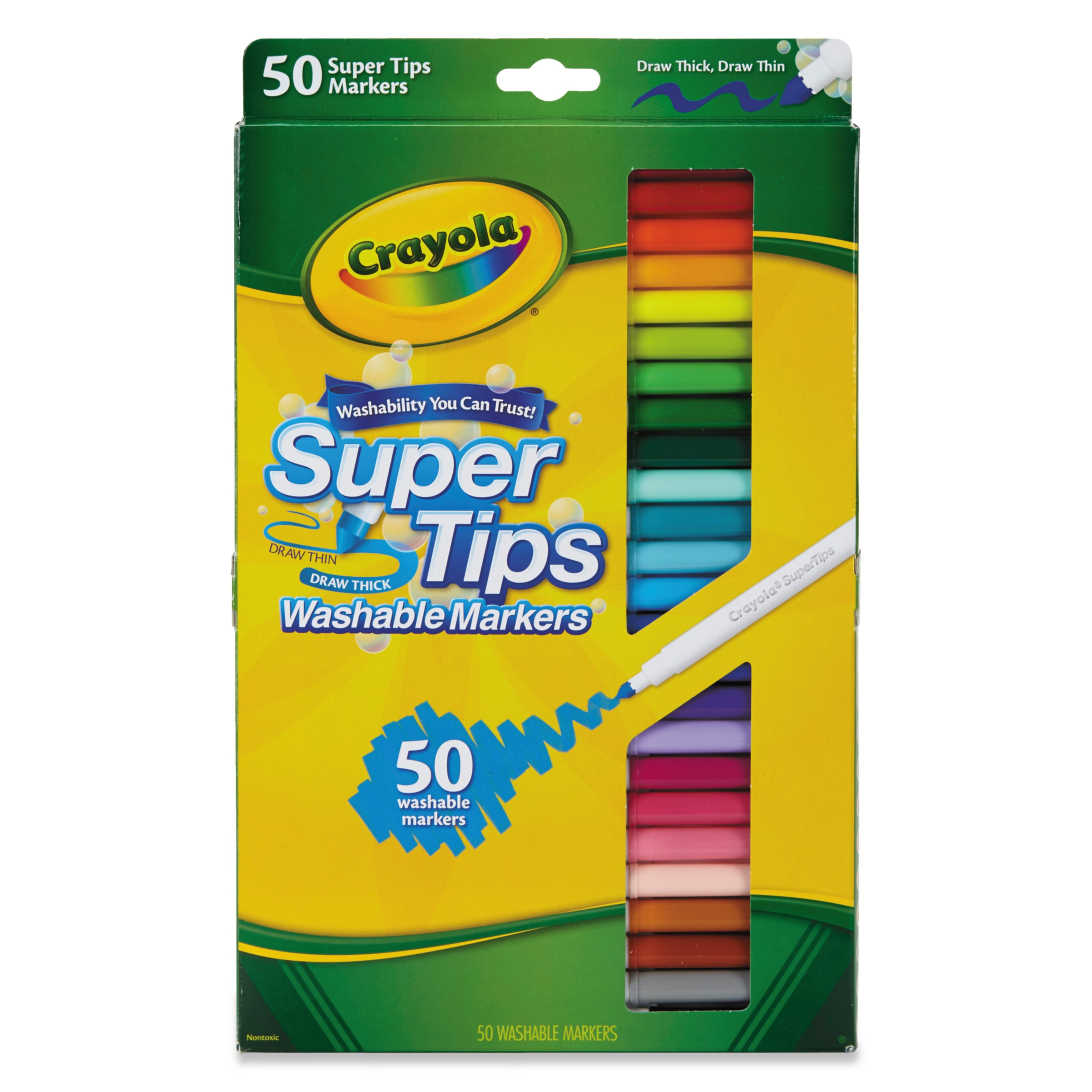 CRAYOLA Markers;Super Tip;Washable;Assorted;PK50